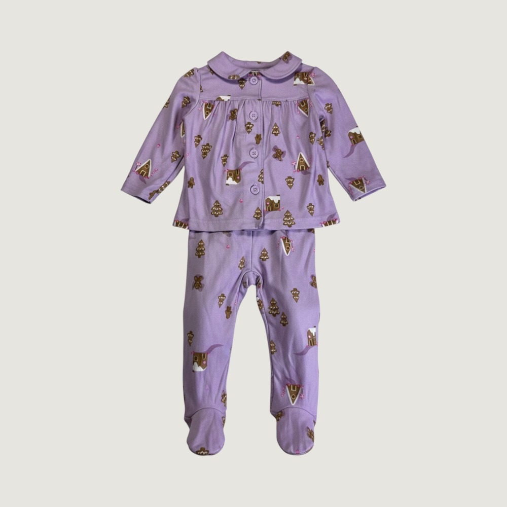 Carters Just One You 12M Purple Gingerbread Fleece Pajama Set Footed Pants NEW